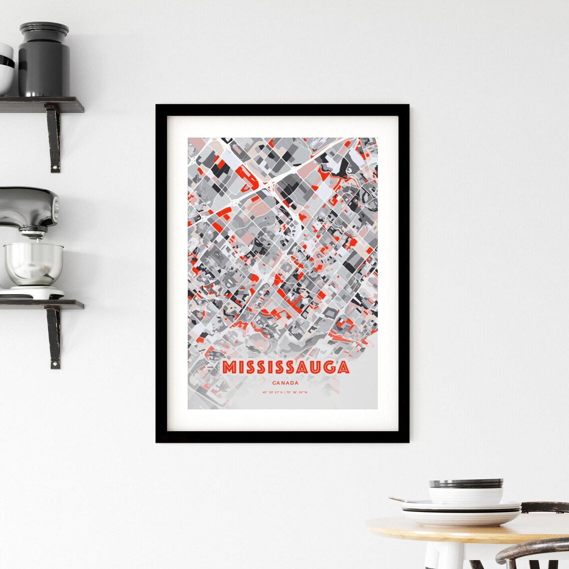 Mississauga Canada Modern Red Abstract City Street Map Art Poster - Image 2