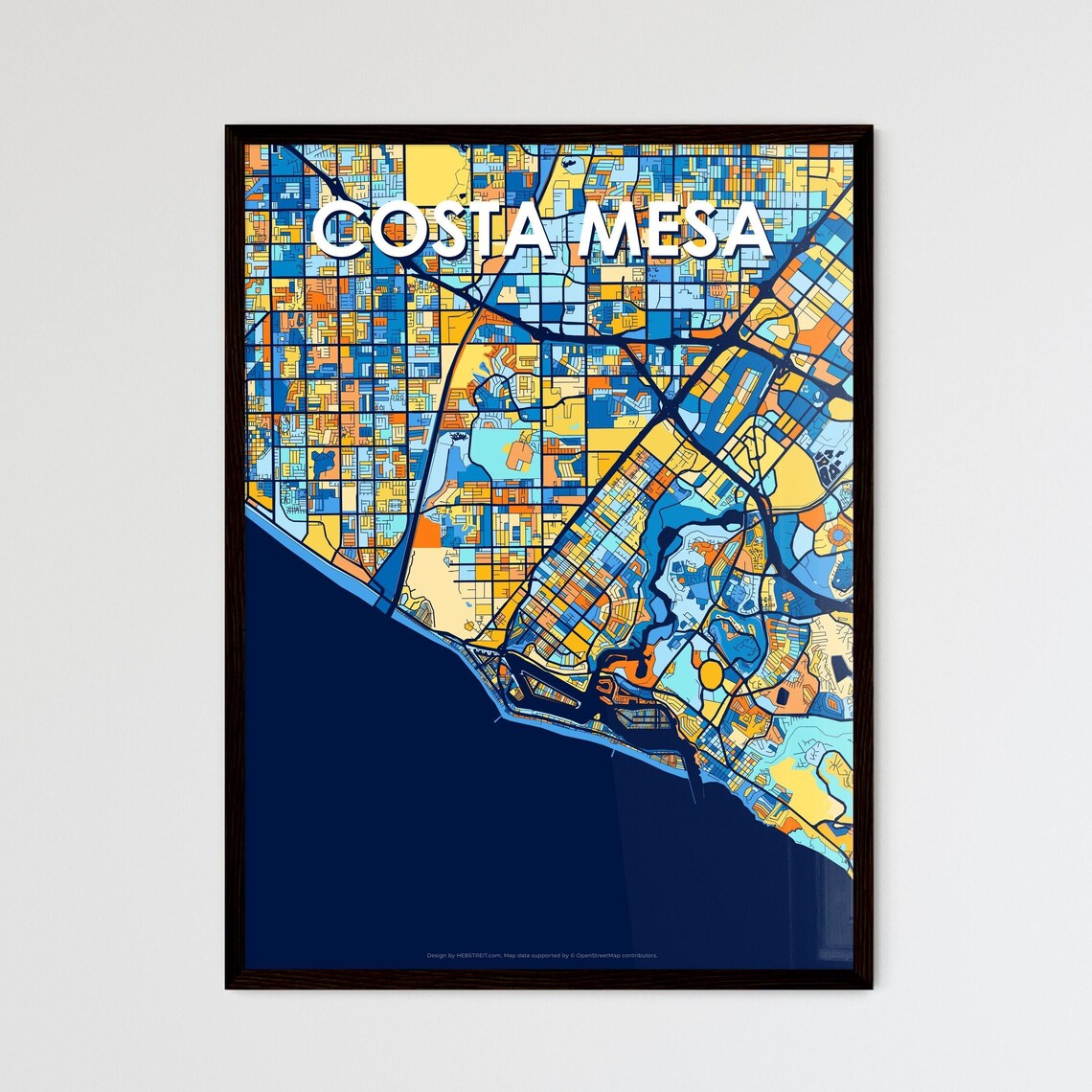 Costa Mesa California Vibrant Colorful Mosaic City Street Map Art Poster