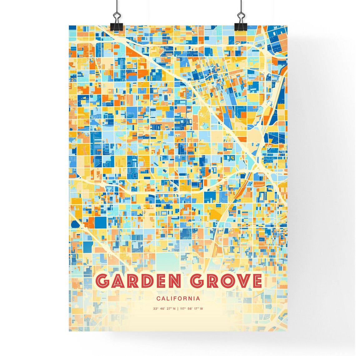 Garden Grove California Colorful Geometric City Map Art Poster - Image 3