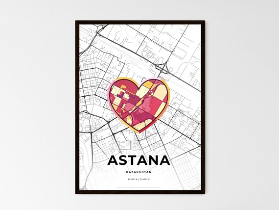 Astana Kazakhstan Minimalist Line Art Heart Shaped City Map Poster