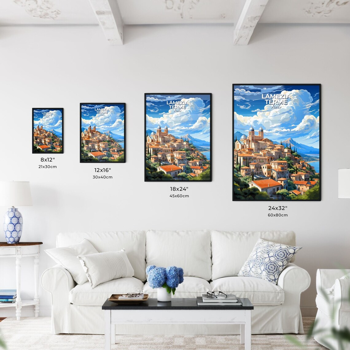 Vivid Lamezia Terme Italy Hillside Old Town Church Domes Poster - Image 3