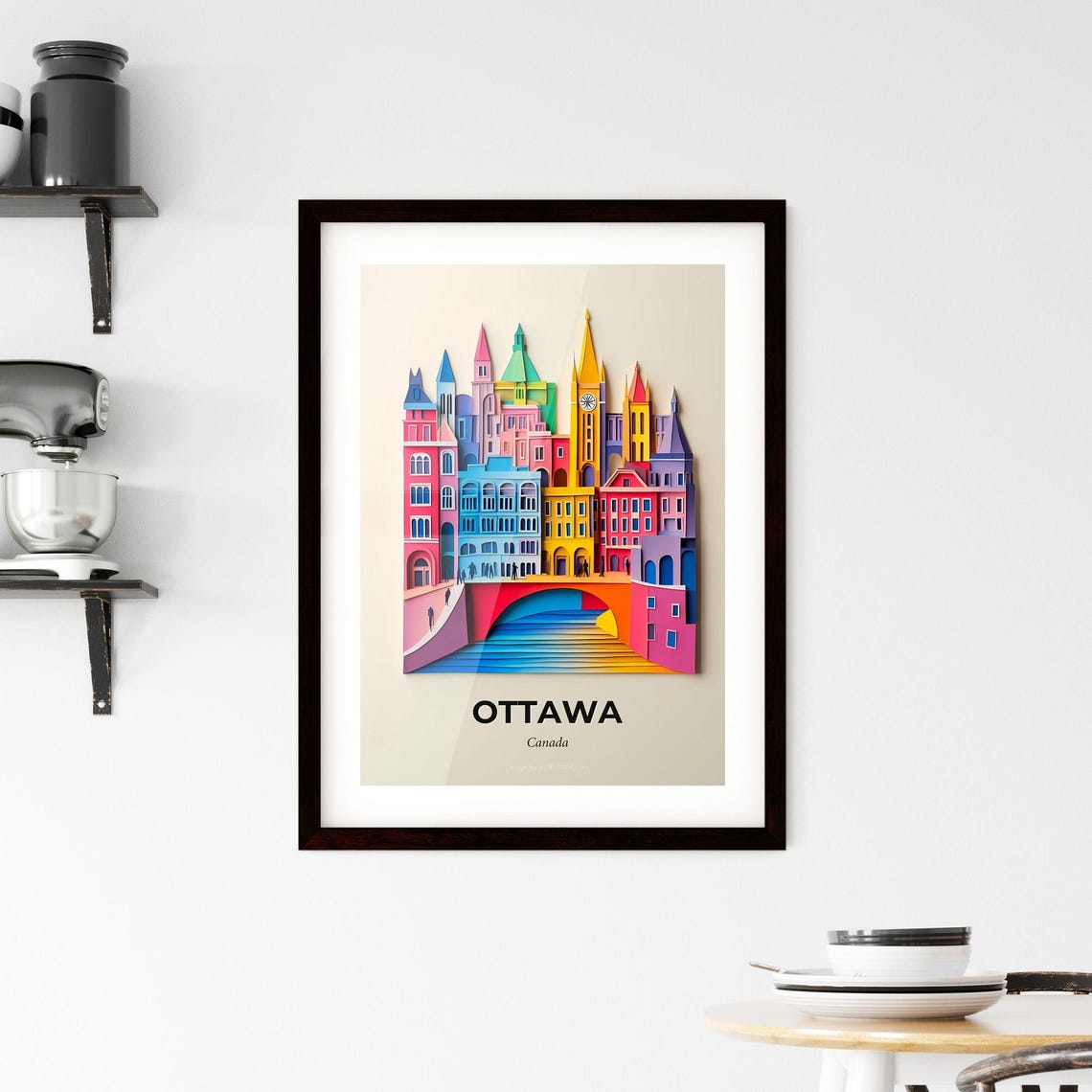 Ottawa Canada Colorful Paper Cut Skyline Bridge Travel Poster - Image 2