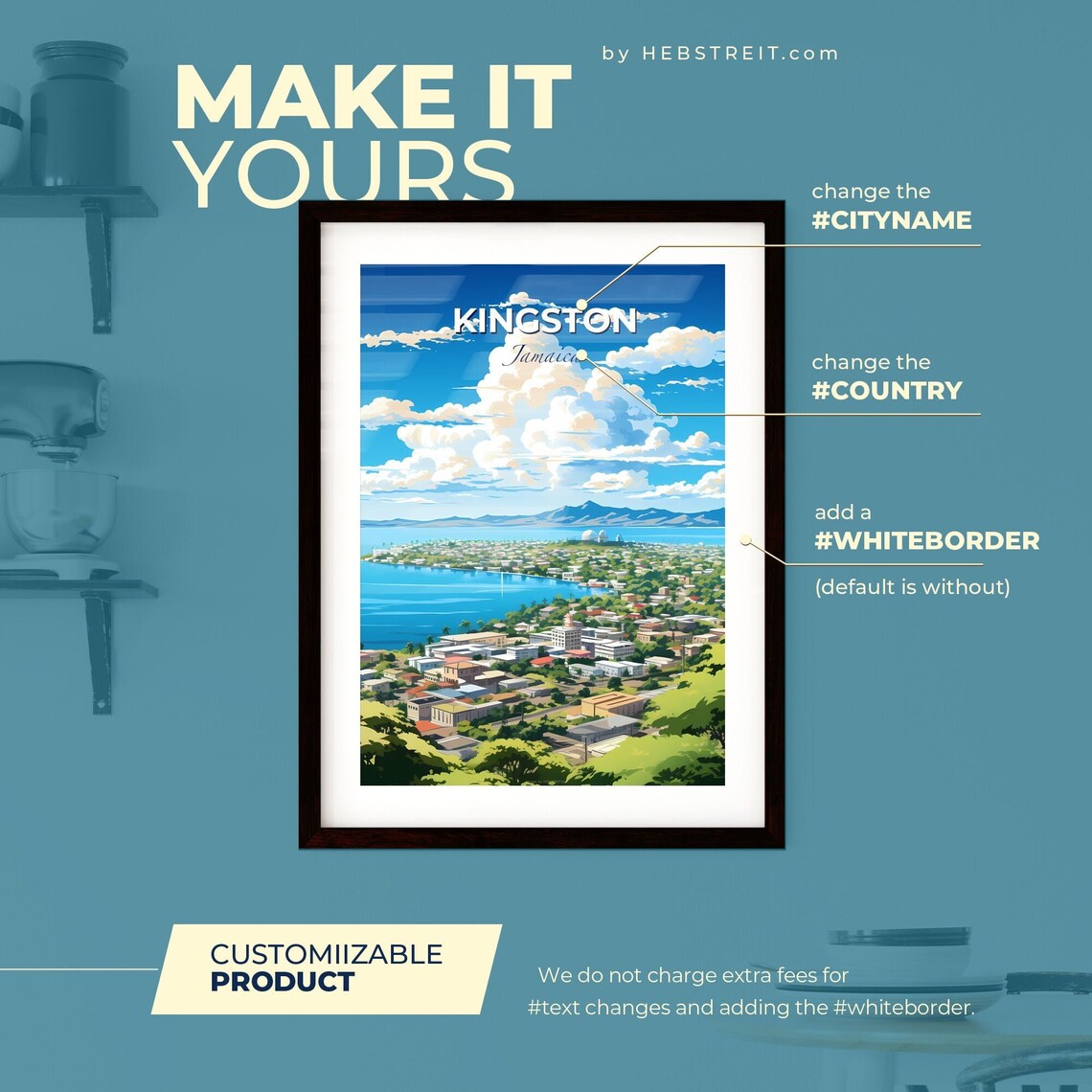 Kingston Jamaica Harbor Mountains City View Island Travel Poster - Image 2