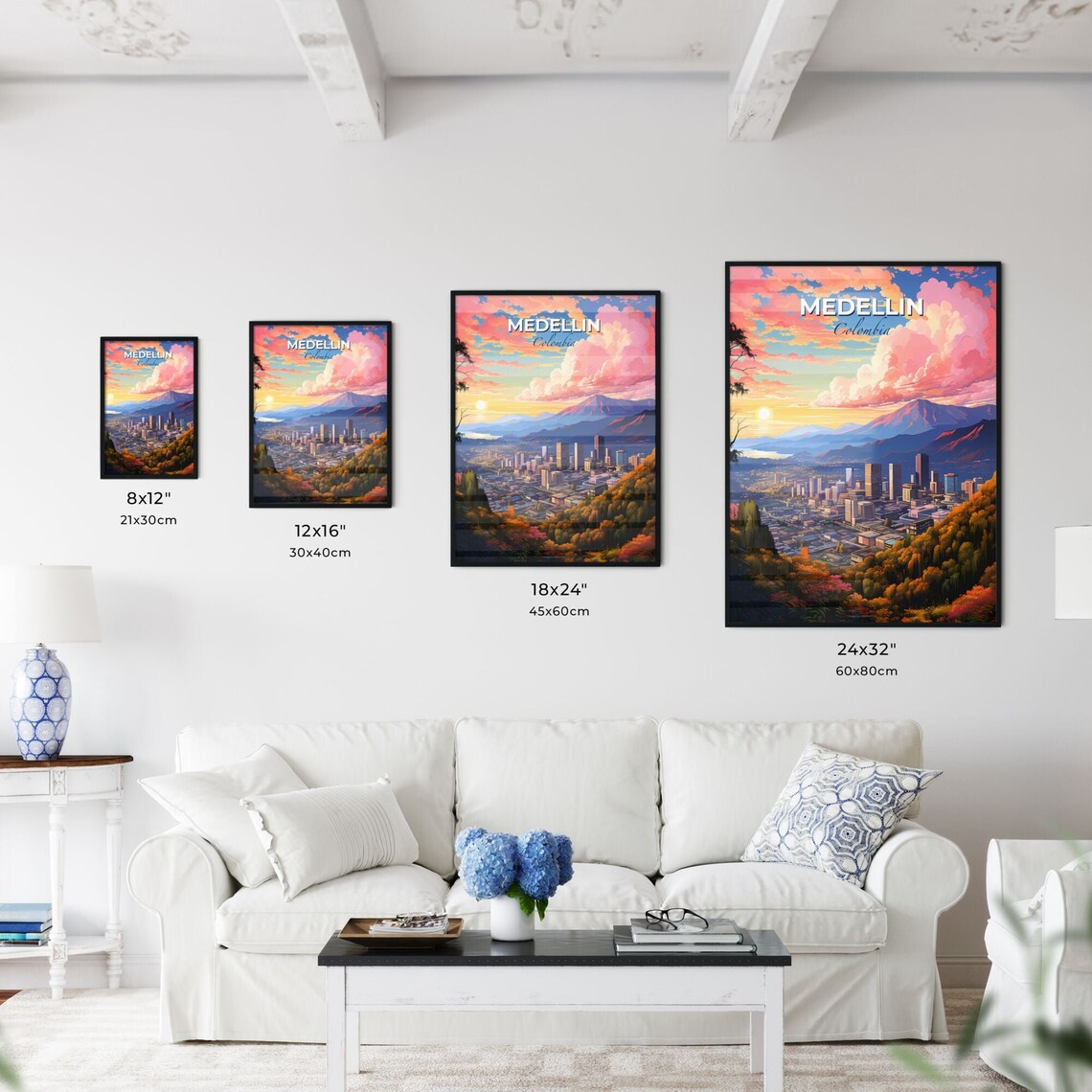Medellin Colombia Vintage Travel Skyline Cityscape Art Poster - Image 3