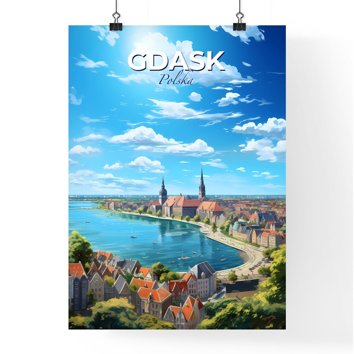 Gdansk Polska Riverside Old Town Red Roofs Church Towers Poster - Image 4