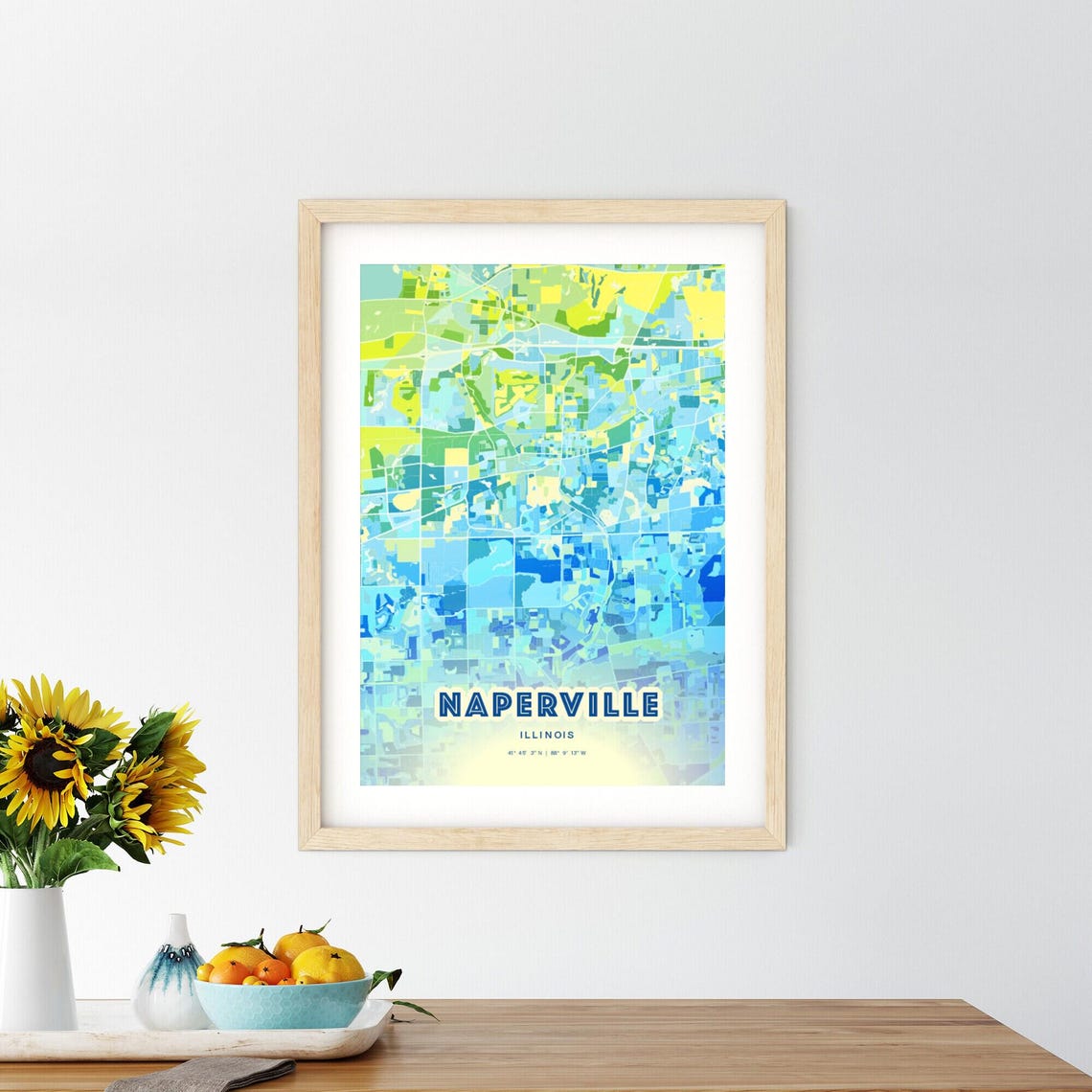 Naperville Illinois Expressive Blue City Street Map Art Poster - Image 3