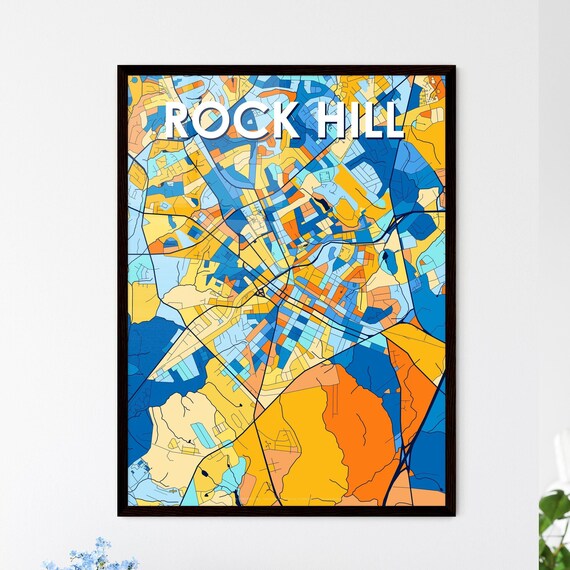 Rock Hill South Carolina City Map Poster Colorful Home Wall Decor