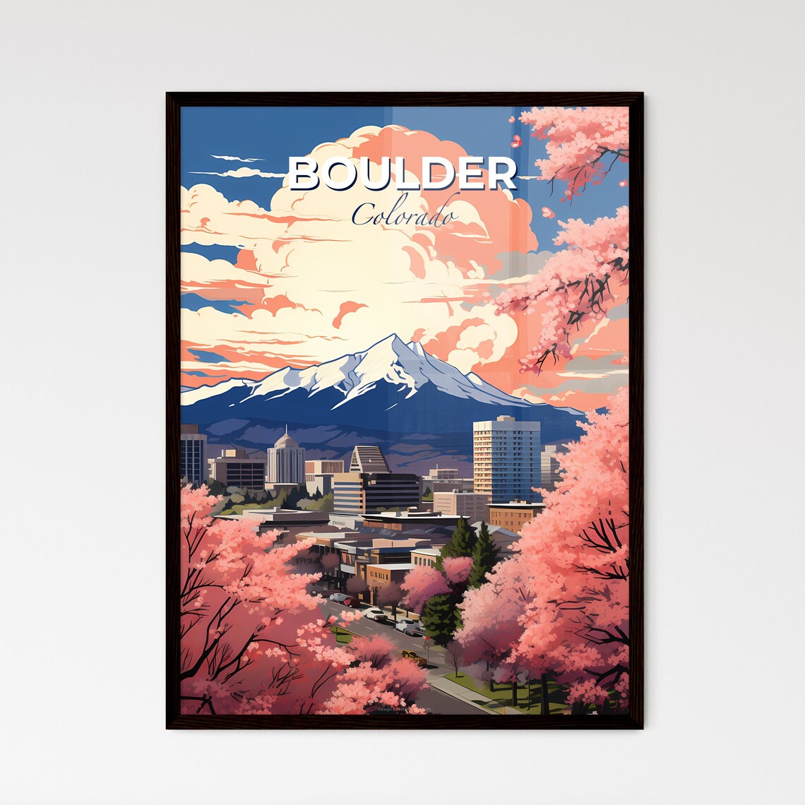 Boulder Colorado Mountain City Travel Poster Snowcapped Peak Art
