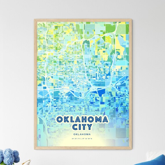Oklahoma City Oklahoma Abstract Watercolor City Street Map Art Poster