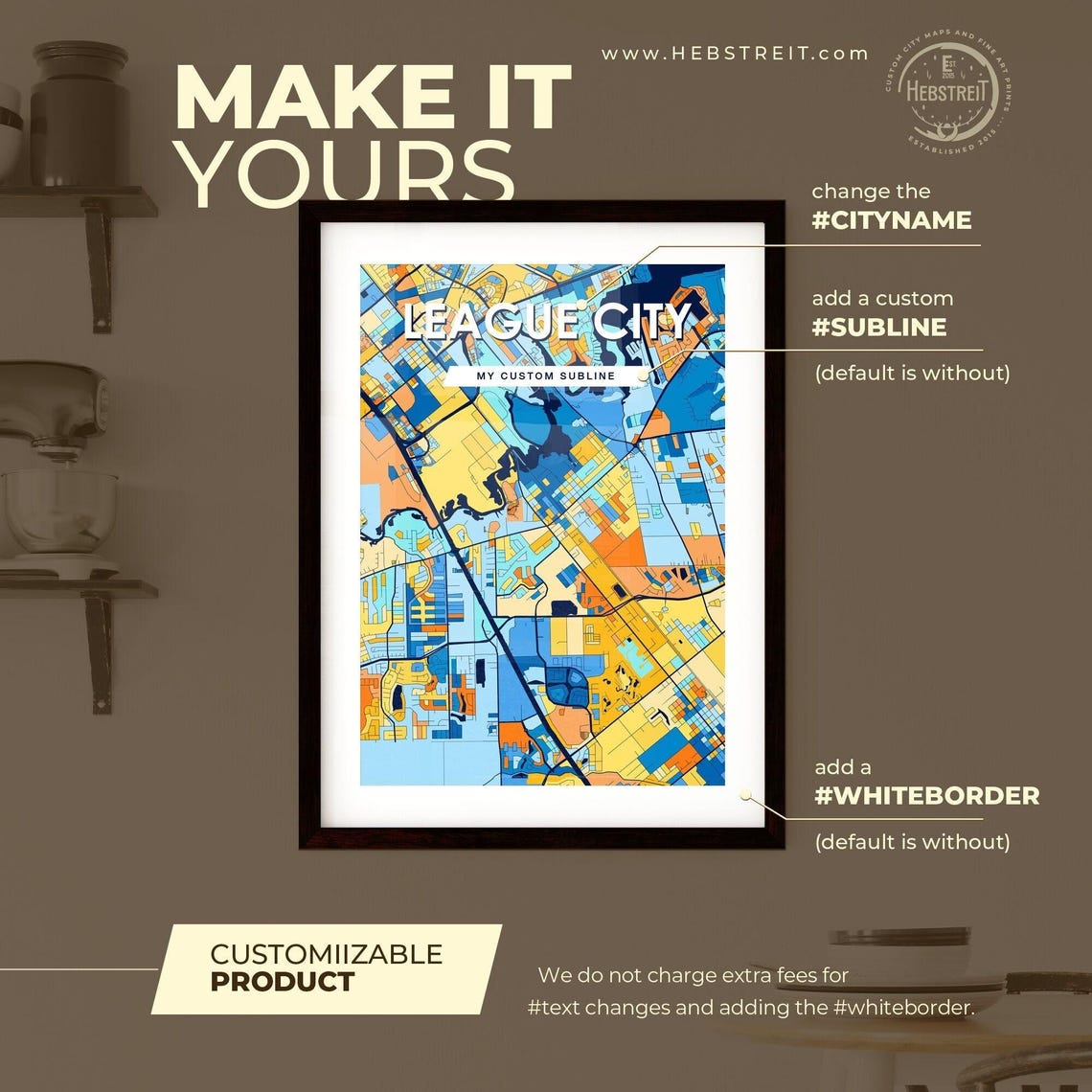 League City Texas Bright Mosaic City Street Map Artwork Poster - Image 2