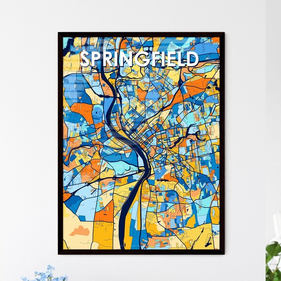 Springfield Massachusetts Colorful Modern City Street Map Travel Decor Poster