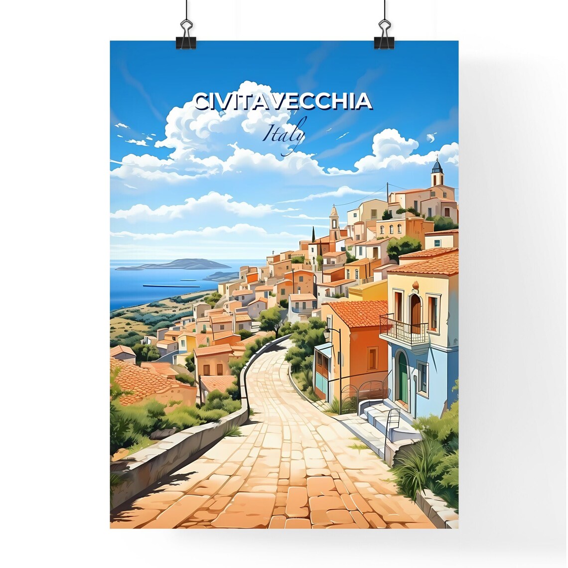 Civitavecchia Italy Hilltop Town Cobblestone Road Travel Poster - Image 4