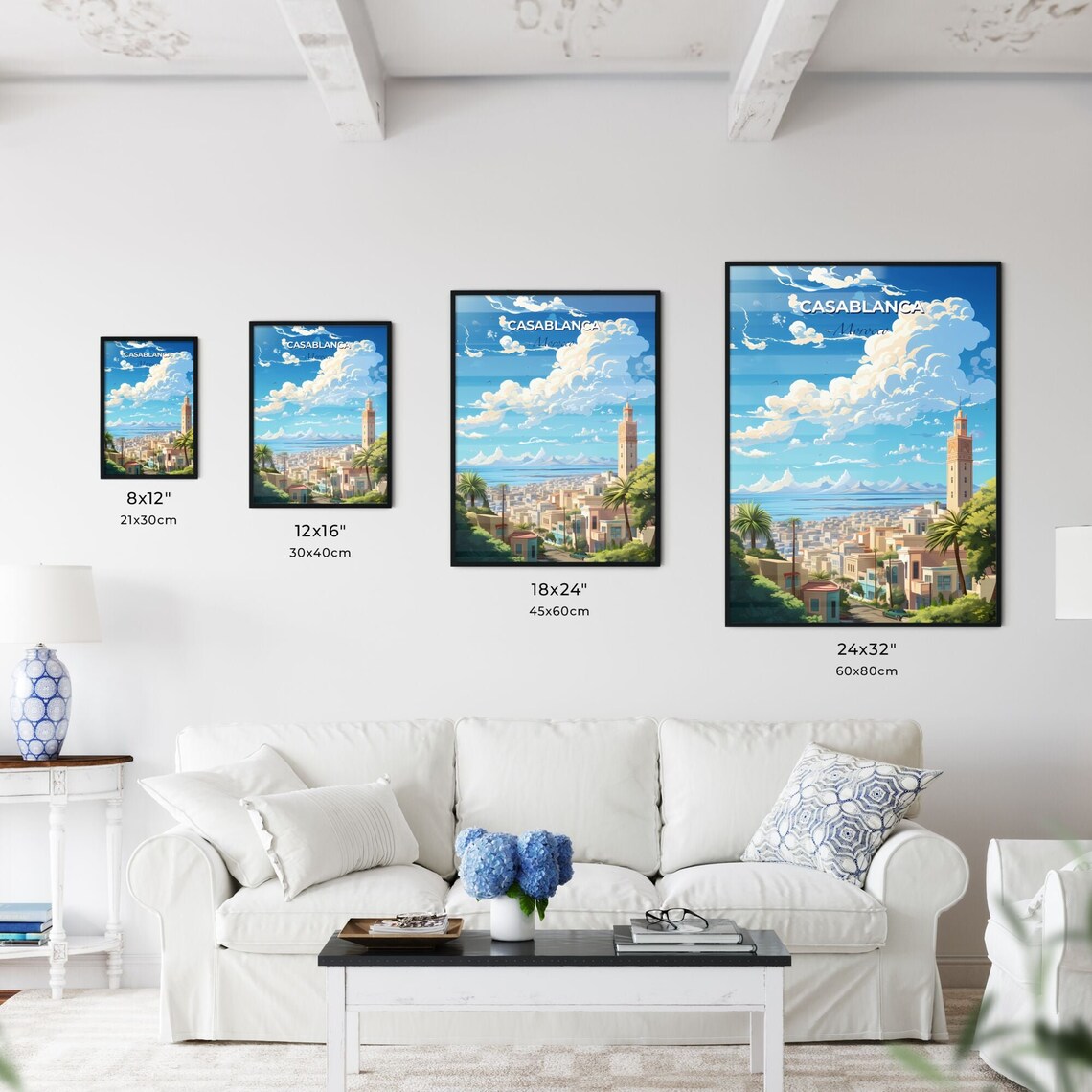 Casablanca Morocco Illustrated Coastal City Skyline Travel Poster - Image 3