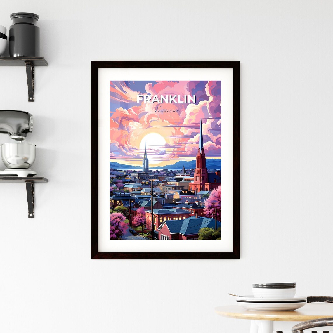 Franklin Tennessee Sunset Skyline Church Spires Blossom Poster - Image 2