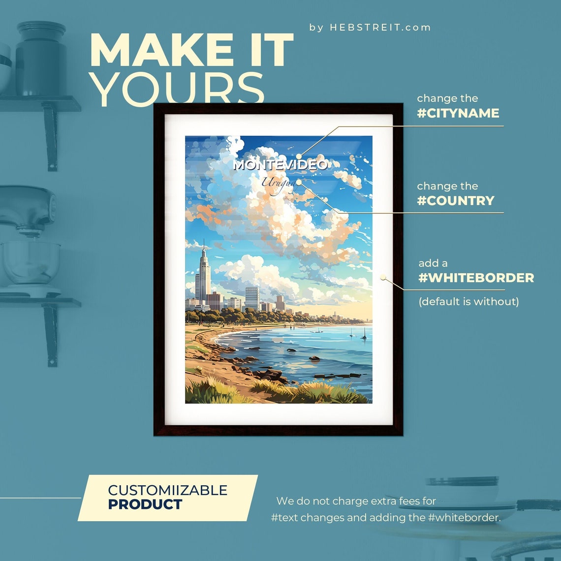 Montevideo Uruguay Beach Skyline Travel Poster Sunset Coastal Art - Image 2