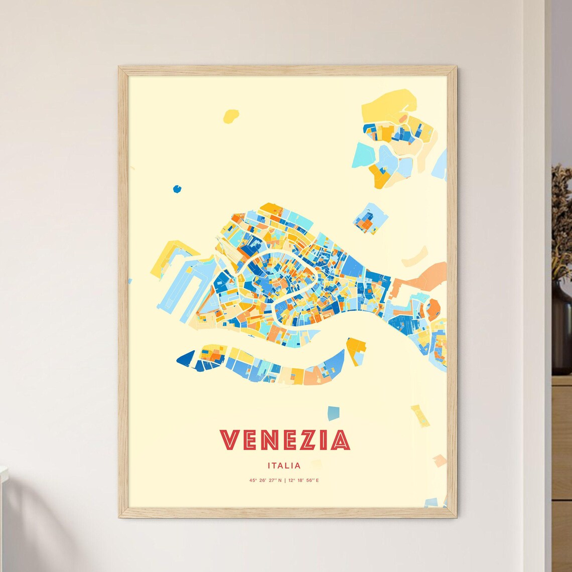 Venezia Italy Canal City Colorful Map Coordinates Travel Poster