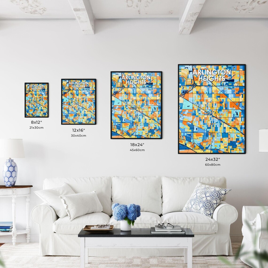 Arlington Heights Illinois Colorful Geometric City Street Map Poster - Image 3