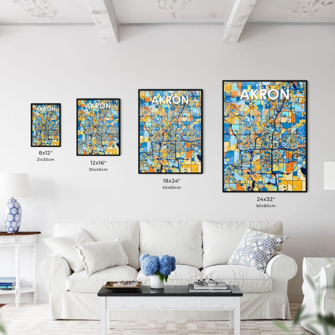 Akron Ohio Summit County Colorful Blue Orange Map Art Poster - Image 3