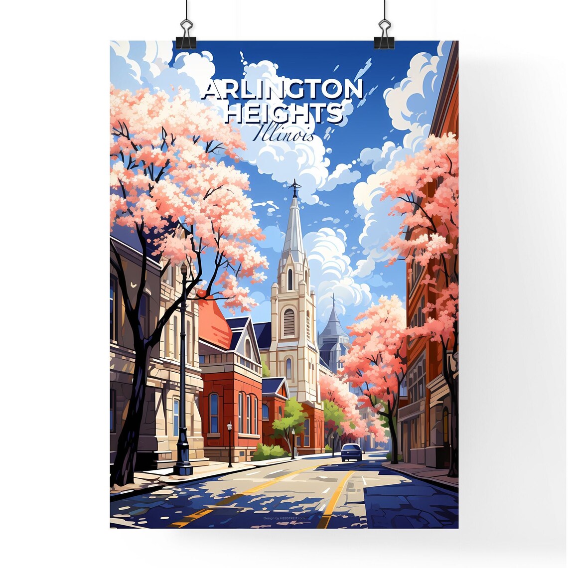 Arlington Heights Illinois Church Street Spring Blossom Poster - Image 4