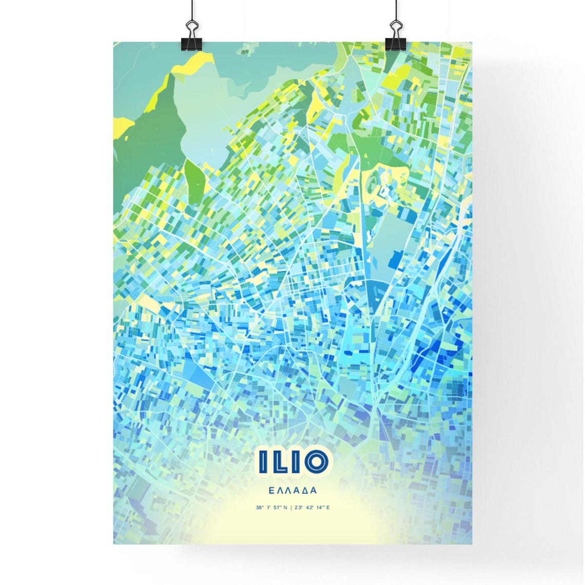 Ilio Greece Personalized Blue Art City Map Coordinates Wall Poster - Image 2