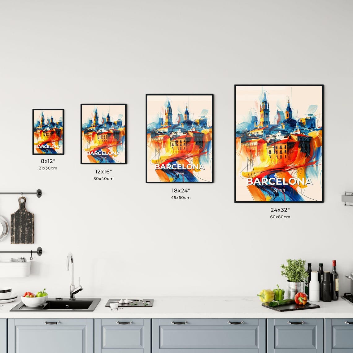 Barcelona Spain Vibrant Watercolor Skyline City Travel Poster - Image 3