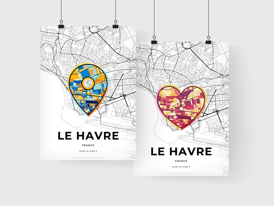 Le Havre France Modern Minimalist Heart Street Map Art Poster - Image 2