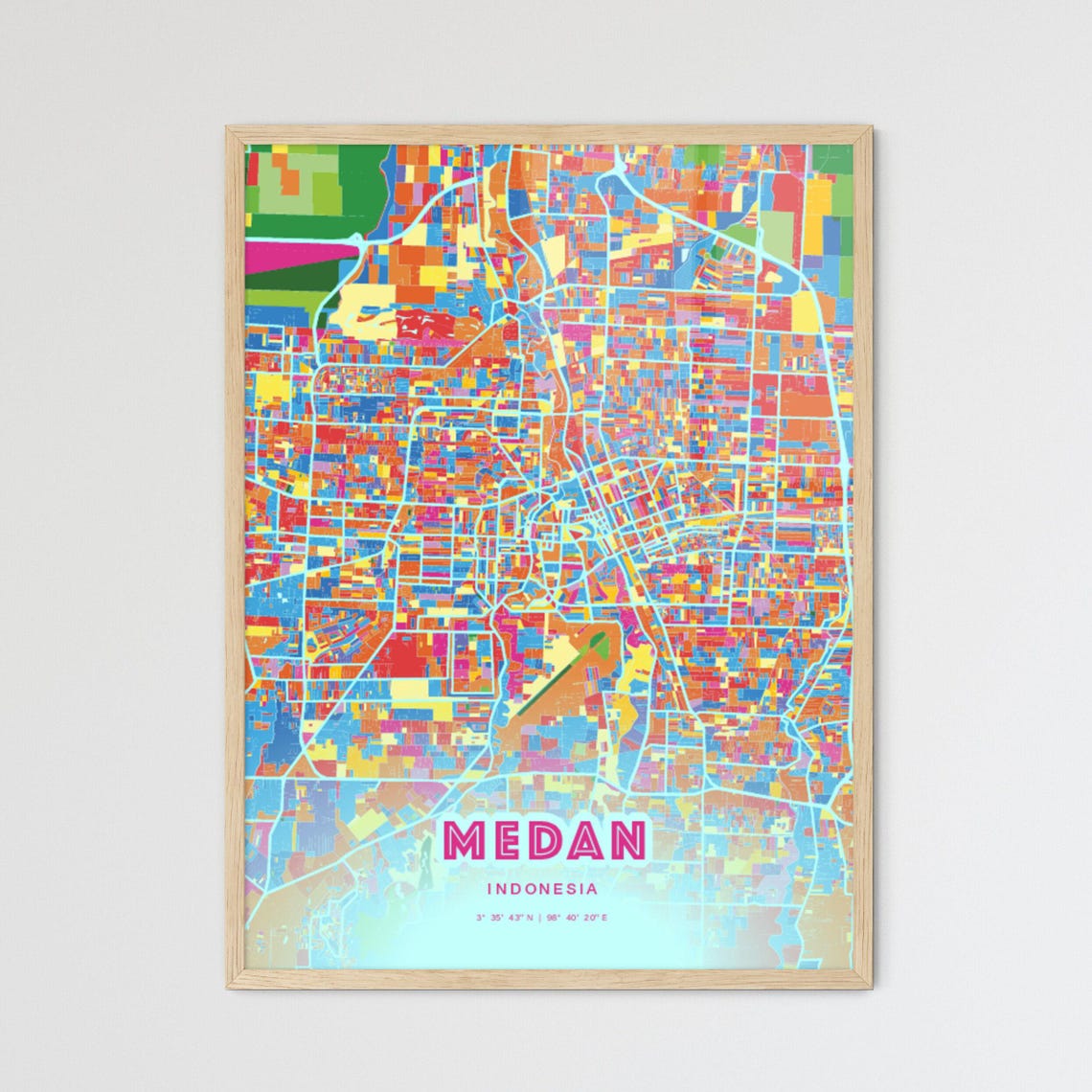 Medan Indonesia Vibrant Crazy Colorful Mosaic City Map Poster