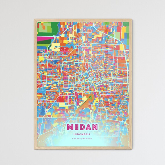 Medan Indonesia Vibrant Crazy Colorful Mosaic City Map Poster
