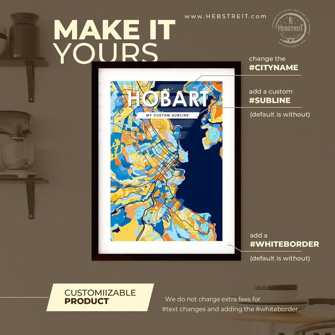 Hobart Australia Colorful Modern City Street Map Travel Decor Poster - Image 2