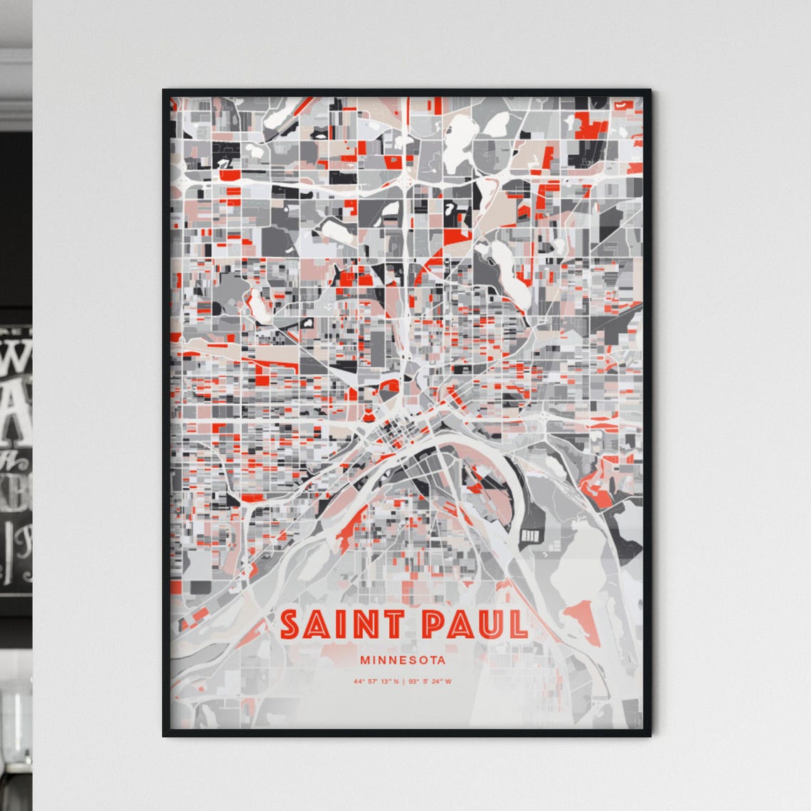 Saint Paul Minnesota Expressive Red Bold Modern City Map Art Poster
