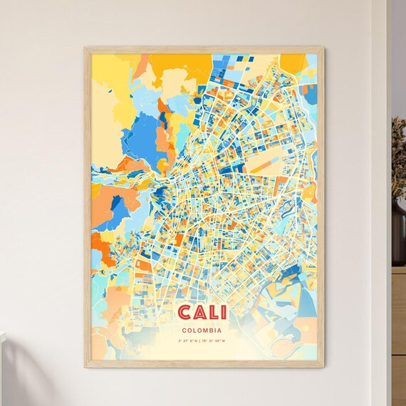 Cali Colombia Warm Tones Geometric Modern City Map Art Poster
