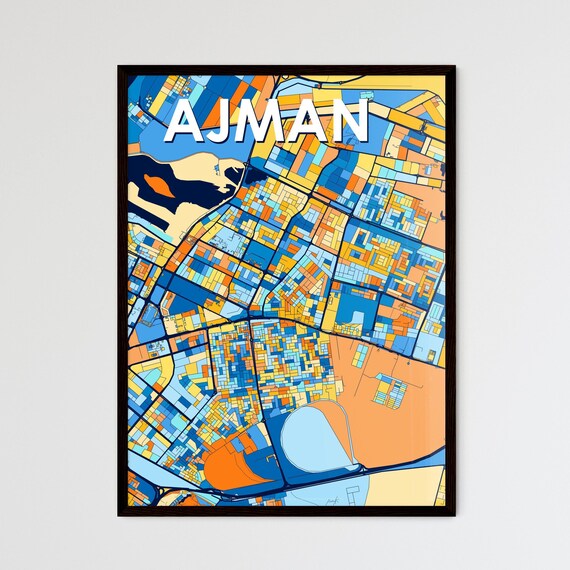 Ajman United Arab Emirates Colorful City Street Map Art Poster