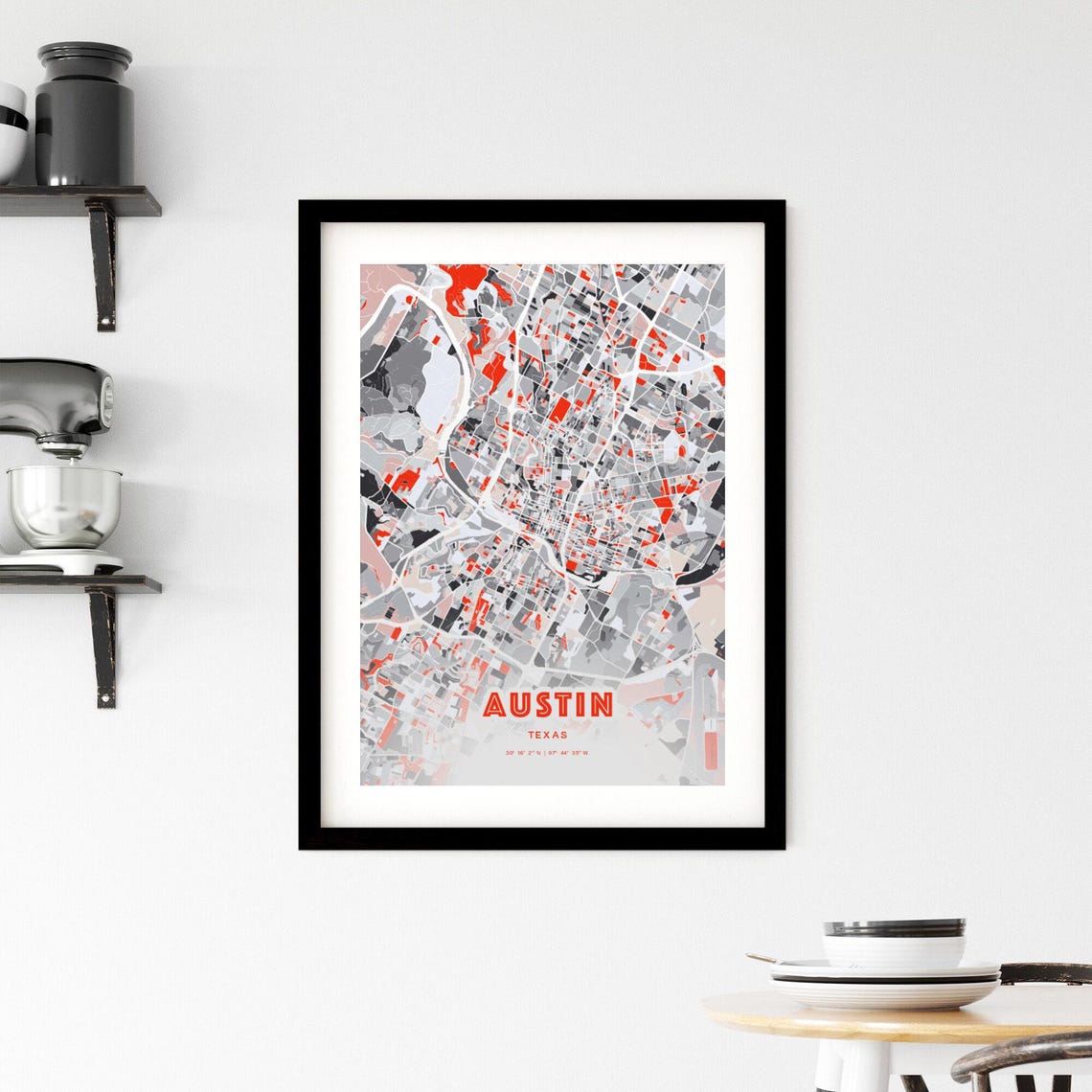 Austin Texas Expressive Bold Red City Street Map Artwork Poster - Image 2