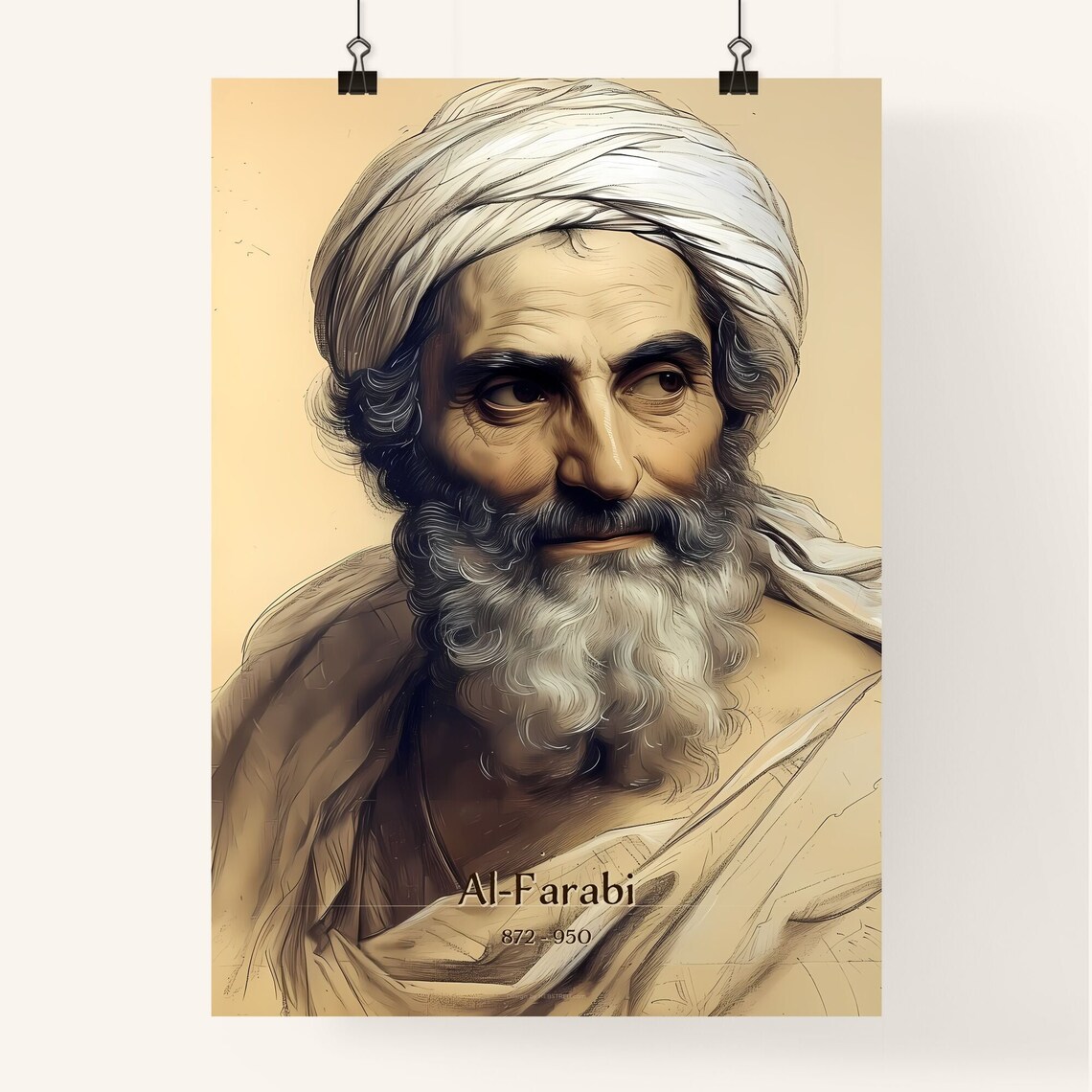 Al Farabi 872 to 950 Philosopher Portrait Vintage Sketch Art Poster - Image 4