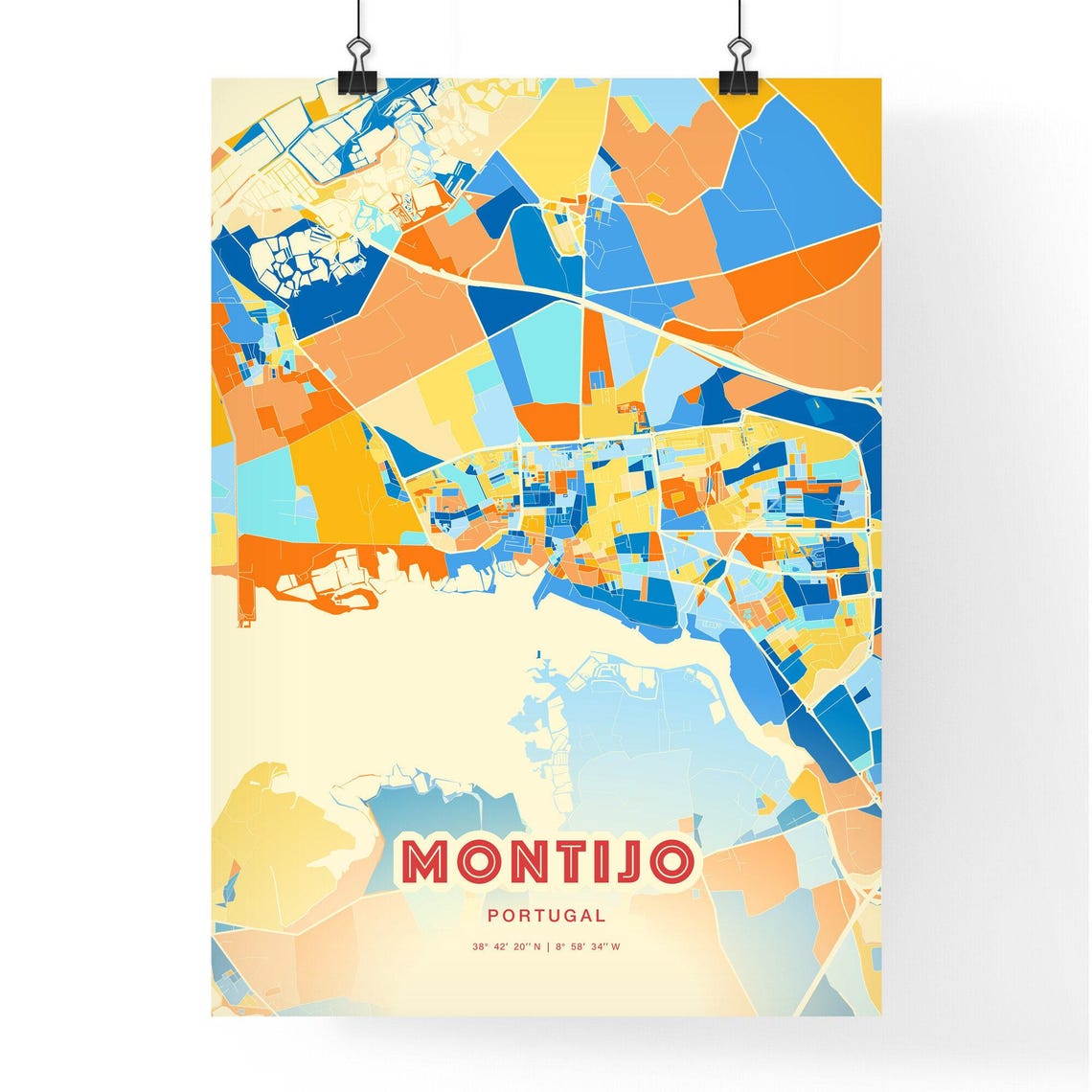 Montijo Portugal Colorful City Map Coordinates Riverside Poster - Image 3