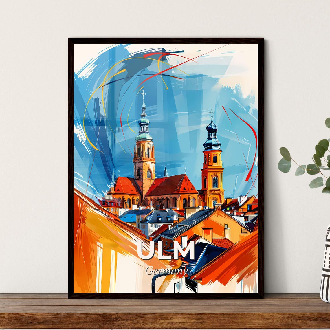 Ulm Germany Colorful Abstract Cathedral Tower Skyline Art Poster