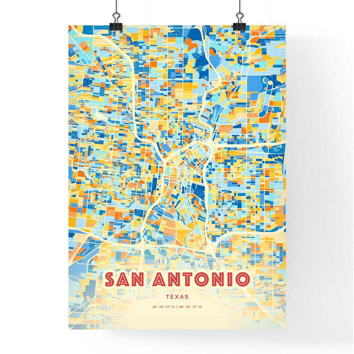 San Antonio Texas Bright Vintage Mosaic Geometric City Map Art Poster - Image 3