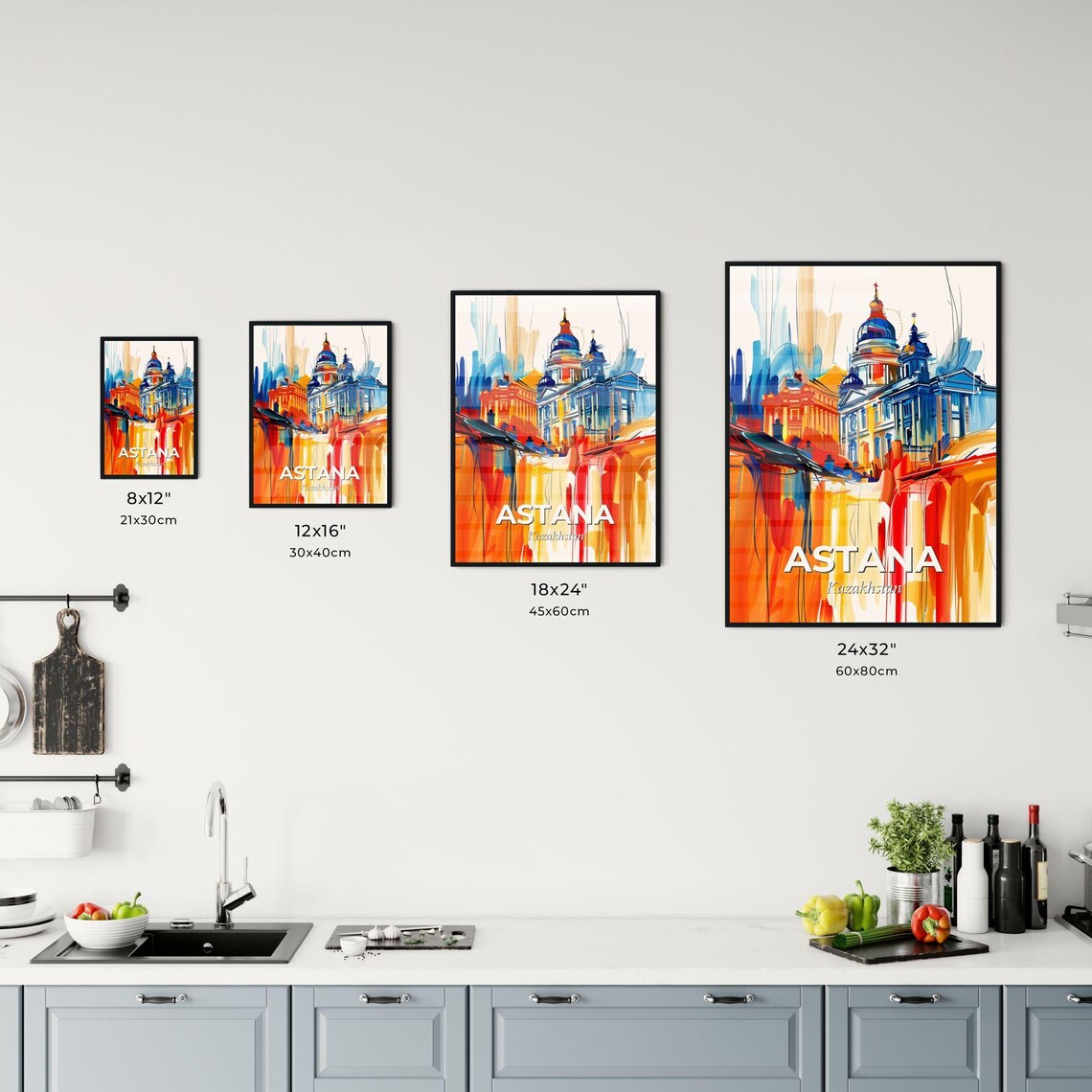 Astana Kazakhstan Vibrant Watercolor Modern Skyline Art Poster - Image 3