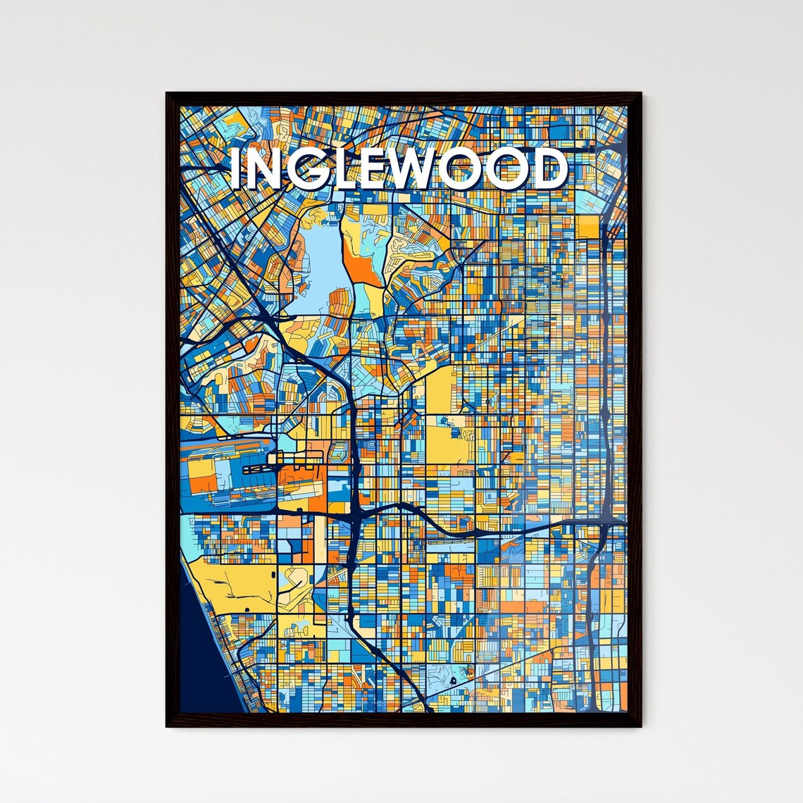 Inglewood California Vibrant Colorful Geometric Street Grid City Map Art Poster