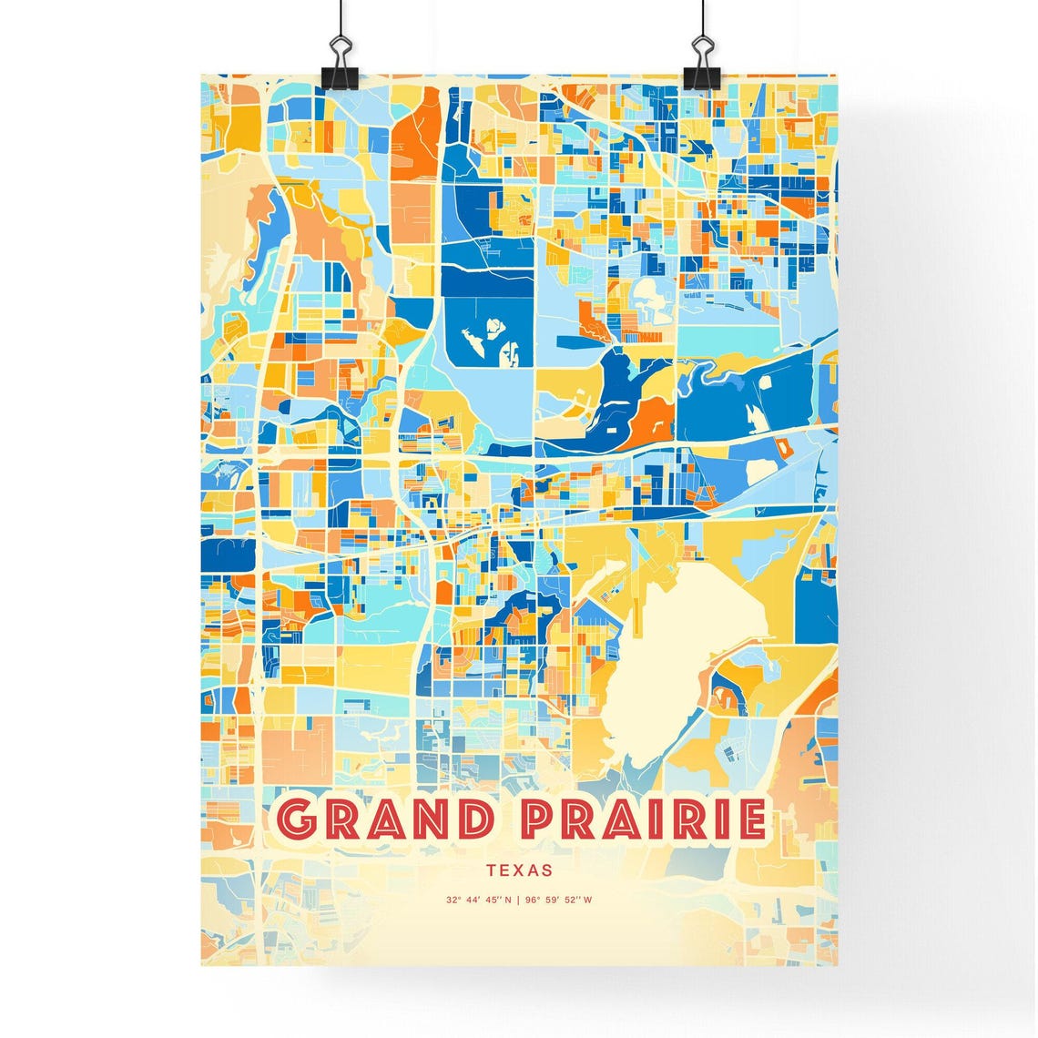 Grand Prairie Texas Vibrant Modern Blue Orange City Map Art Poster - Image 3