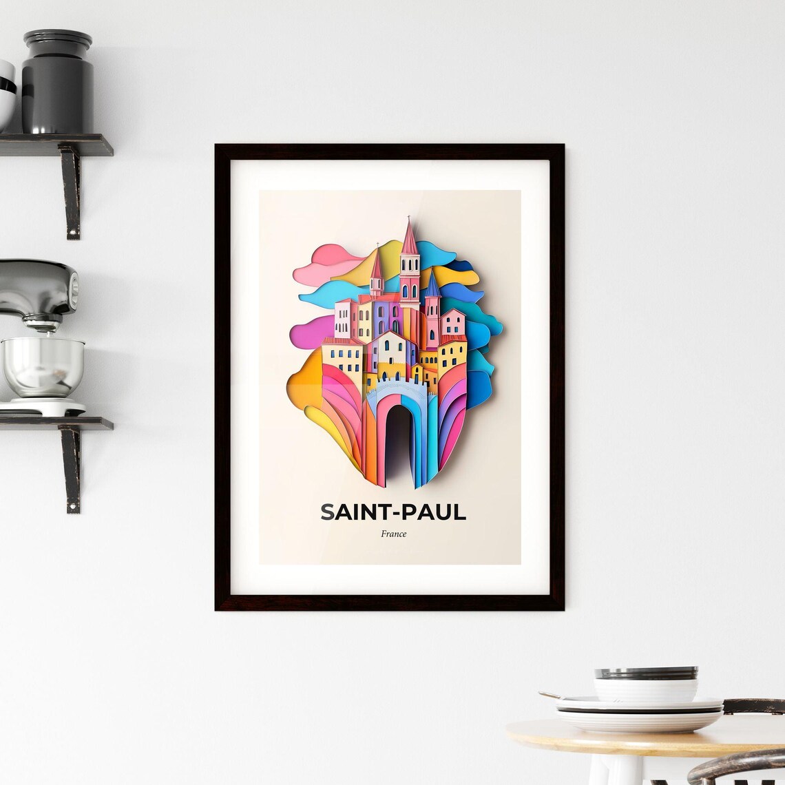 Saint-Paul France Colorful Paper Cut Village Towers Travel Poster - Image 2