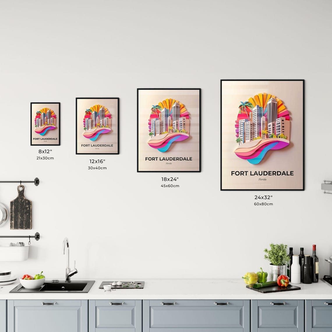 Fort Lauderdale Florida Colorful Paper Cut Palms Skyline Poster - Image 3