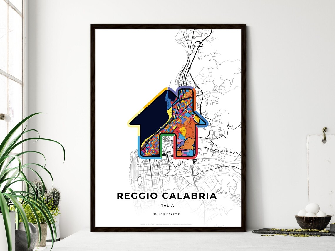 Reggio Calabria Italy Minimalist Line Art Heart Shaped City Map Poster - Image 3