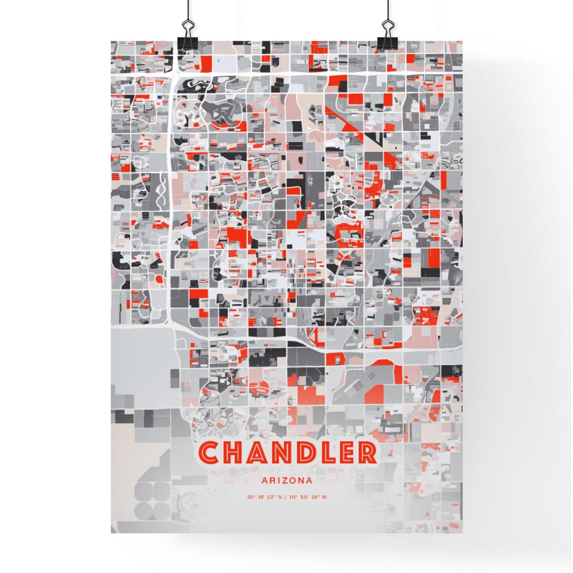 Chandler Arizona Expressive Red Bold Modern City Map Art Poster - Image 3