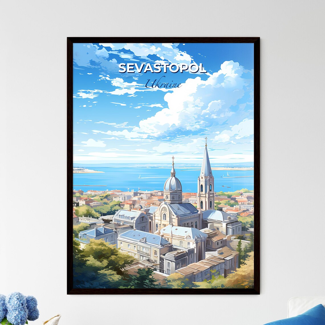 Sevastopol Ukraine Bay Churches Hilltop Aerial Vintage Travel Poster