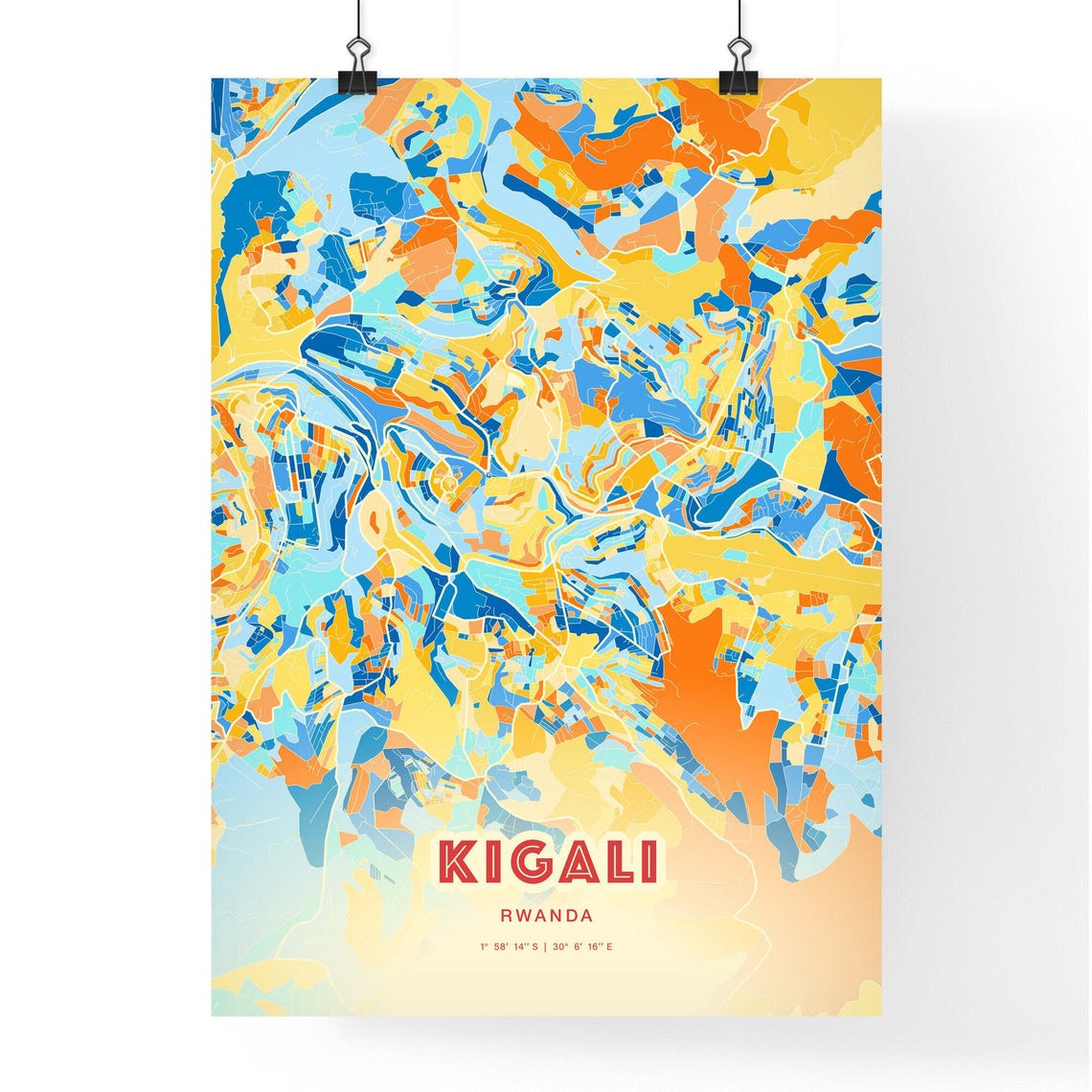 Kigali Rwanda Vibrant City Map Coordinates Modern Art Poster - Image 3