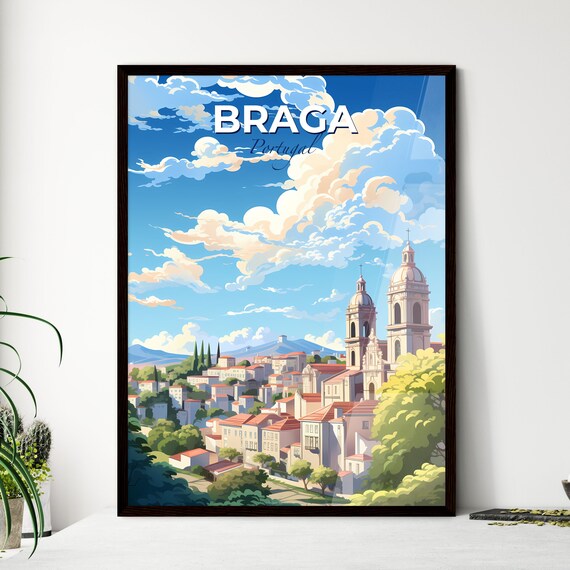 Braga Portugal Skyline Church Towers Illustrated Travel Poster