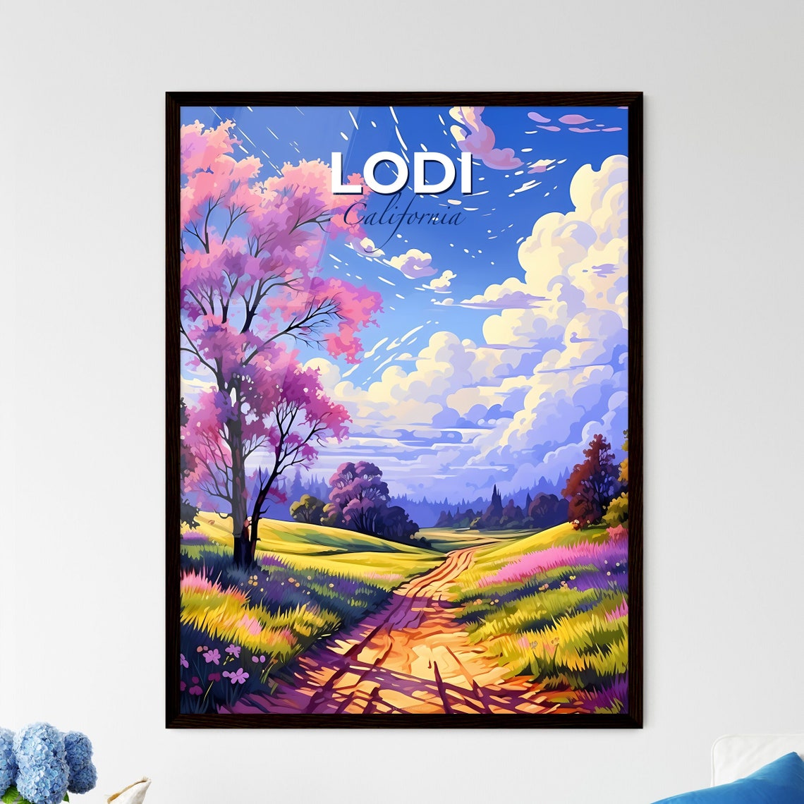 Lodi California Cherry Blossom Countryside Road Scene Poster