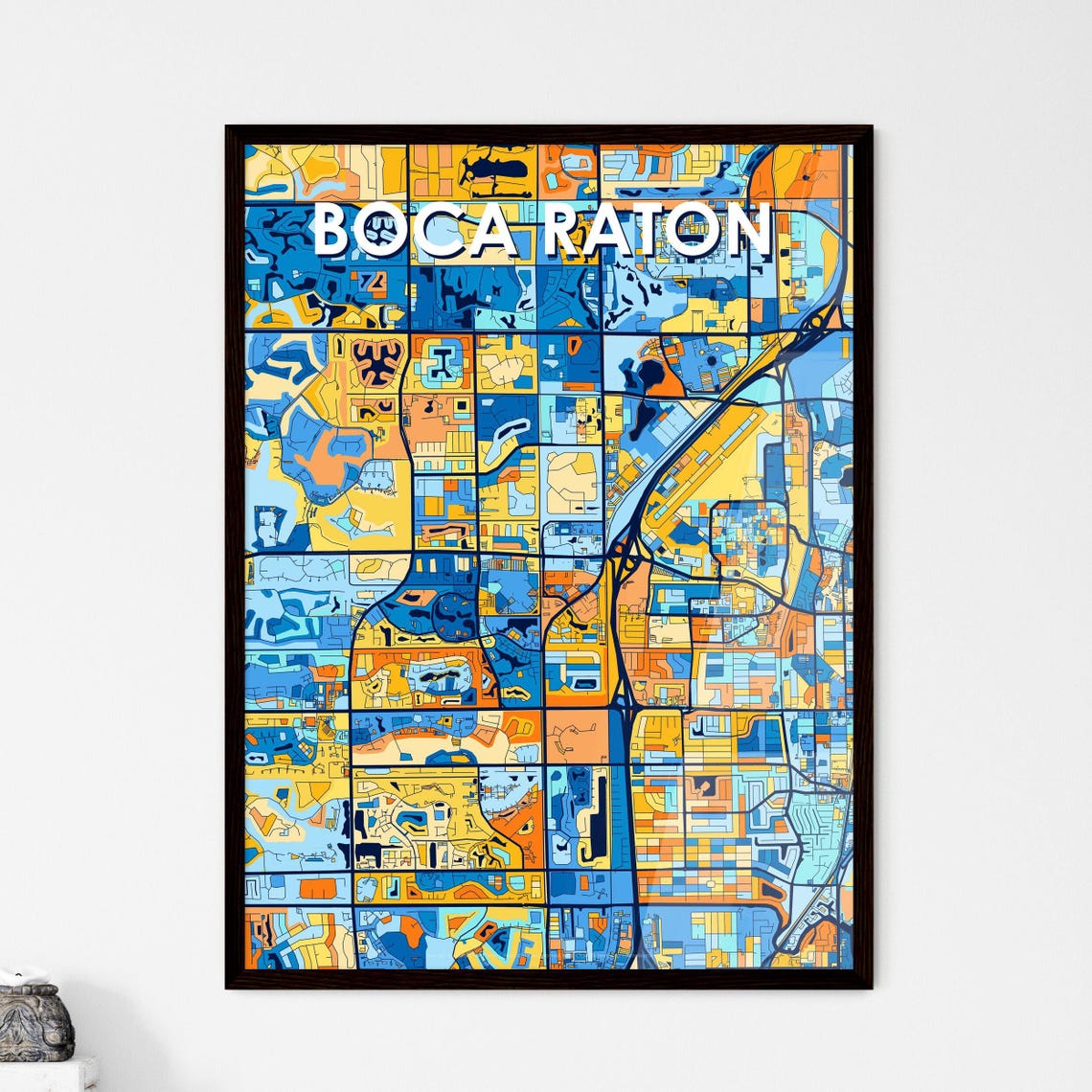 Boca Raton Florida Vibrant Colorful Illustrated Street Map Art Poster