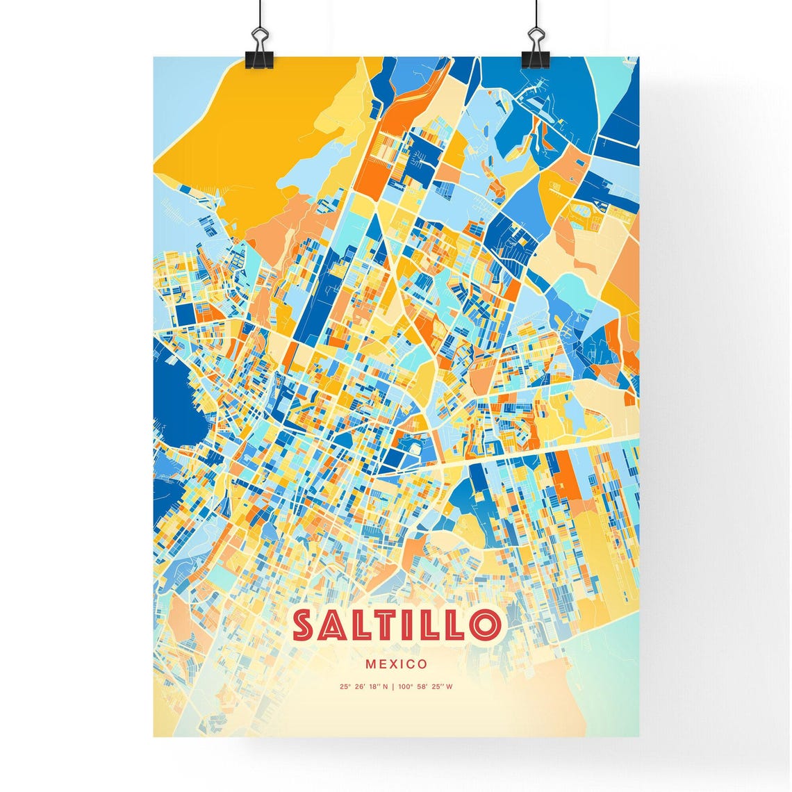 Saltillo Mexico Blue Orange Street Map Art Home Decor Poster